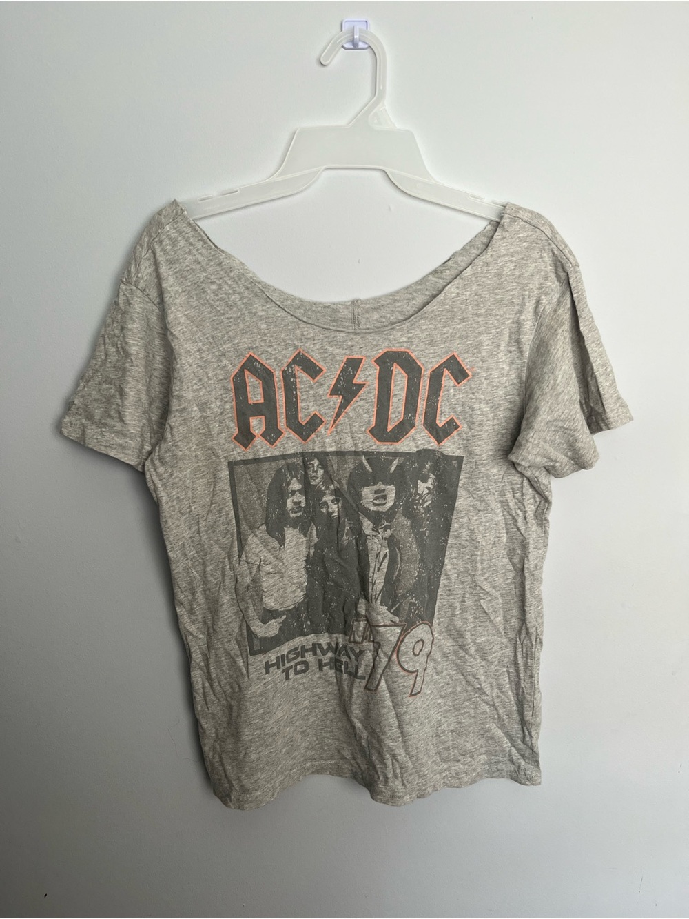 AC/DC Heather Gray Crop Tee with Faded Orange Logo